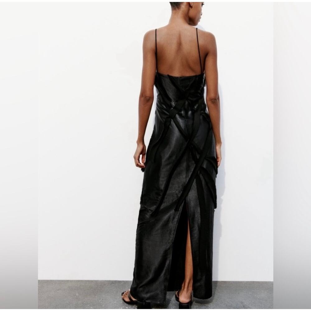 Zara Satin Midi Slip Dress Size M Black Rushed Fairy Goth Witchy Whimsygoth - Picture 3 of 16